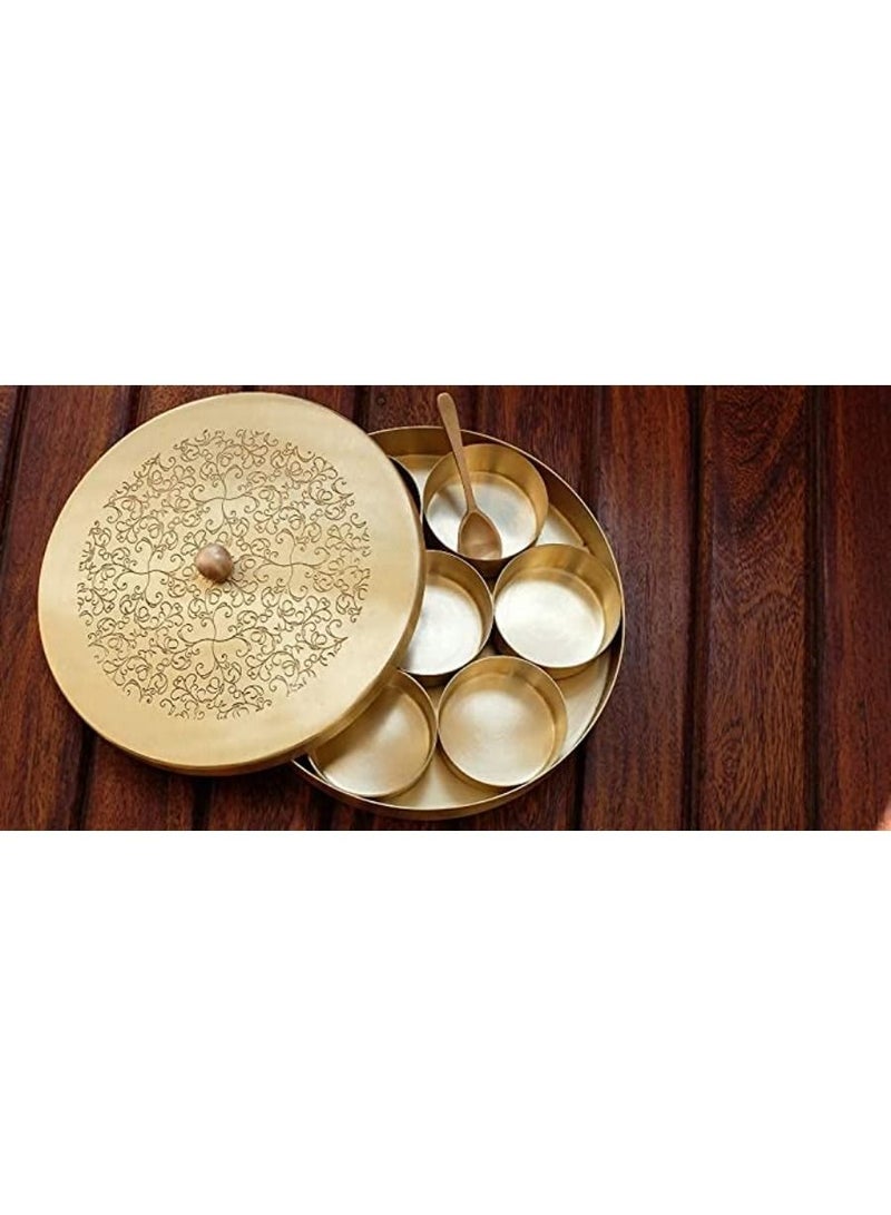 Brass Spice Box Set for Kitchen with Spoon Spice Box Brass Masala Box
