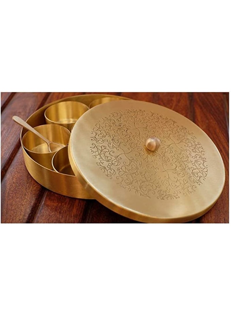 Floral Etched  Handcrafted Brass Spice Box Set