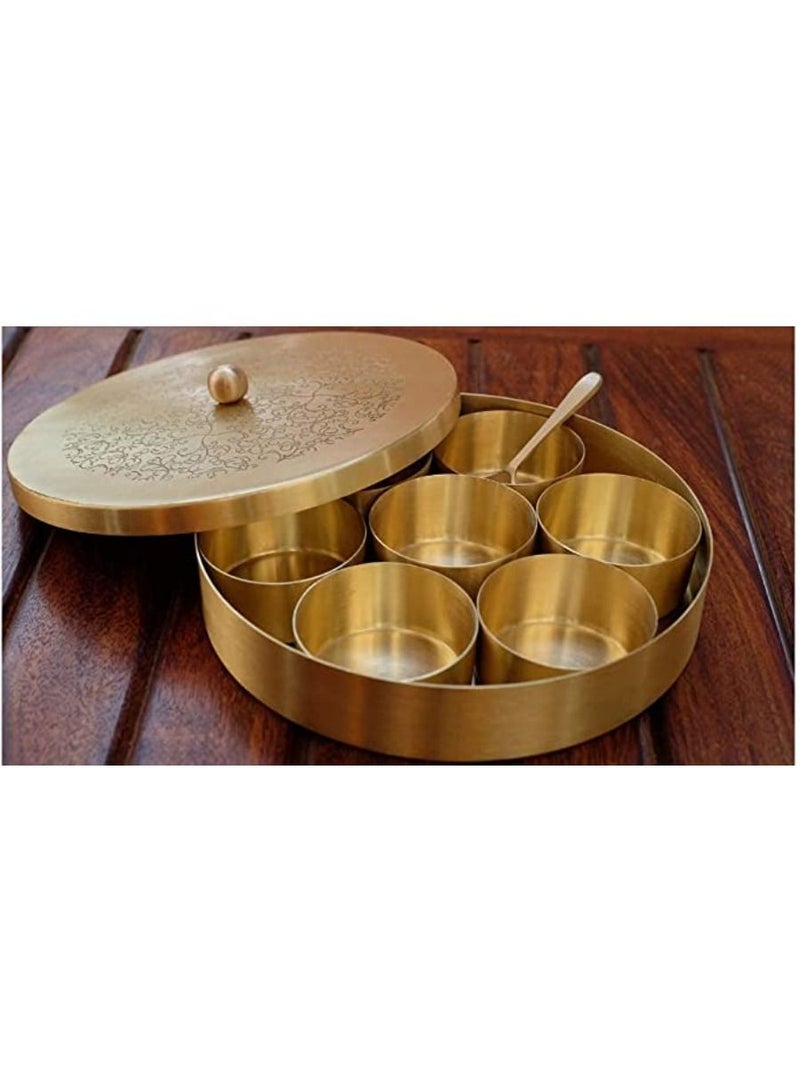Floral Etched  Handcrafted Brass Spice Box Set