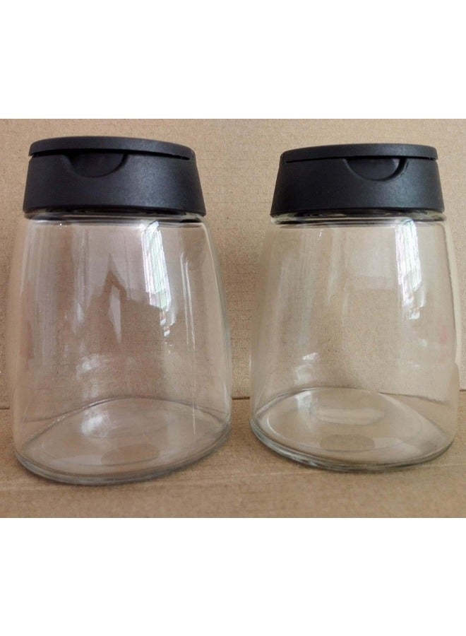 2-Piece Hineway Double Lid Spice Jars Black/Clear 2.56x3.46inch
