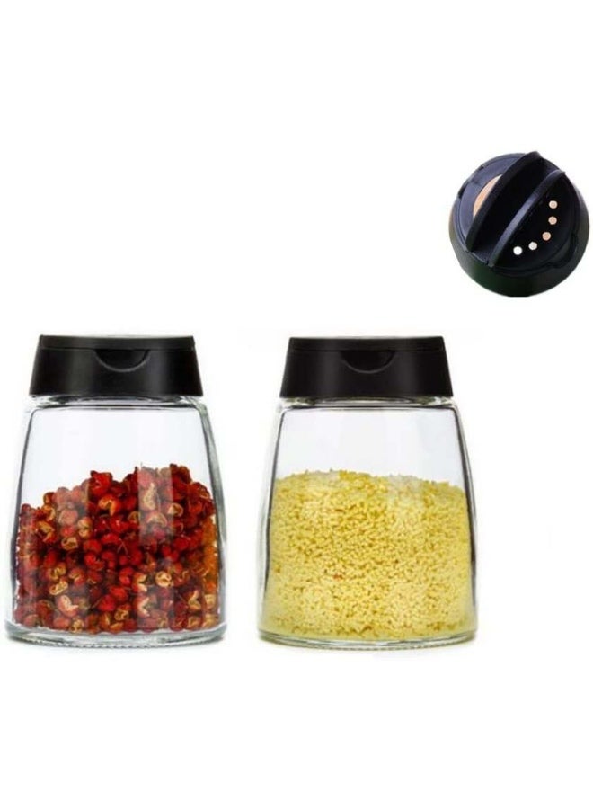 2-Piece Hineway Double Lid Spice Jars Black/Clear 2.56x3.46inch