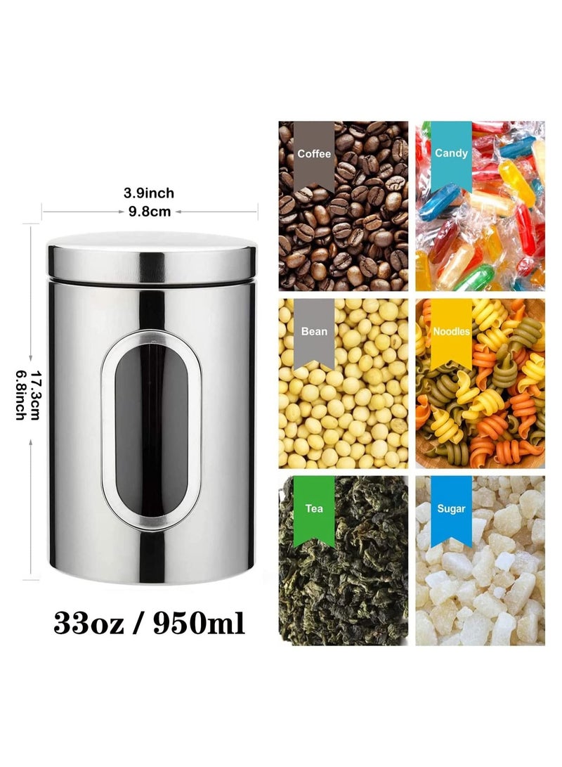 Stainless Steel Food Storage Canister Sets,Set of 6 Airtight Sugar Coffee Tea Candy Storage Jars 950ml