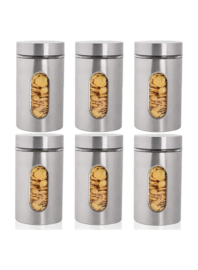 Stainless Steel Food Storage Canister Sets,Set of 6 Airtight Sugar Coffee Tea Candy Storage Jars 950ml