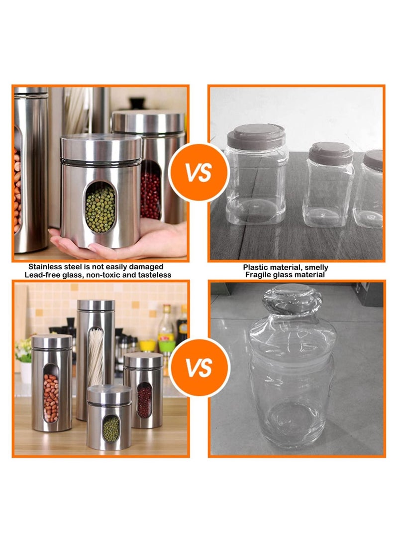 Stainless Steel Food Storage Canister Sets,Set of 6 Airtight Sugar Coffee Tea Candy Storage Jars 950ml