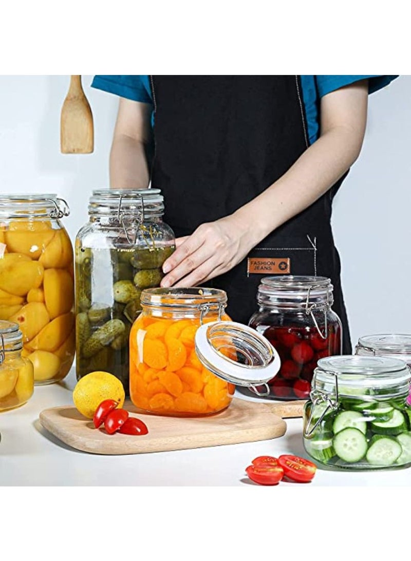 Airtight Glass Canister Set of 6 with Lids 17oz Food Storage Jar Square Storage Container with Clear Preserving Seal Wire Clip