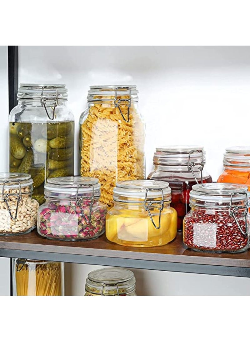Airtight Glass Canister Set of 6 with Lids 17oz Food Storage Jar Square Storage Container with Clear Preserving Seal Wire Clip