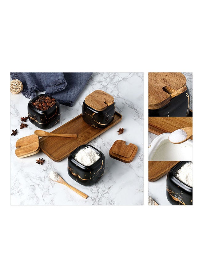 3-Piece Spice Jar Set With Base Black/Brown 360ml