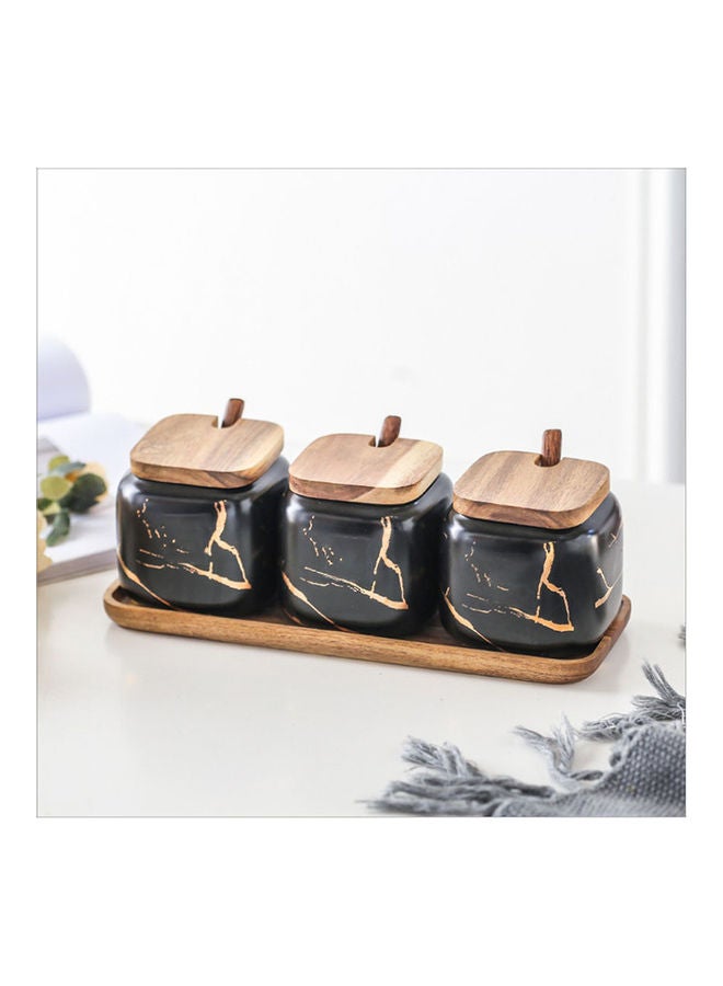 3-Piece Spice Jar Set With Base Black/Brown 360ml