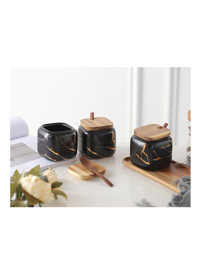 3-Piece Spice Jar Set With Base Black/Brown 360ml