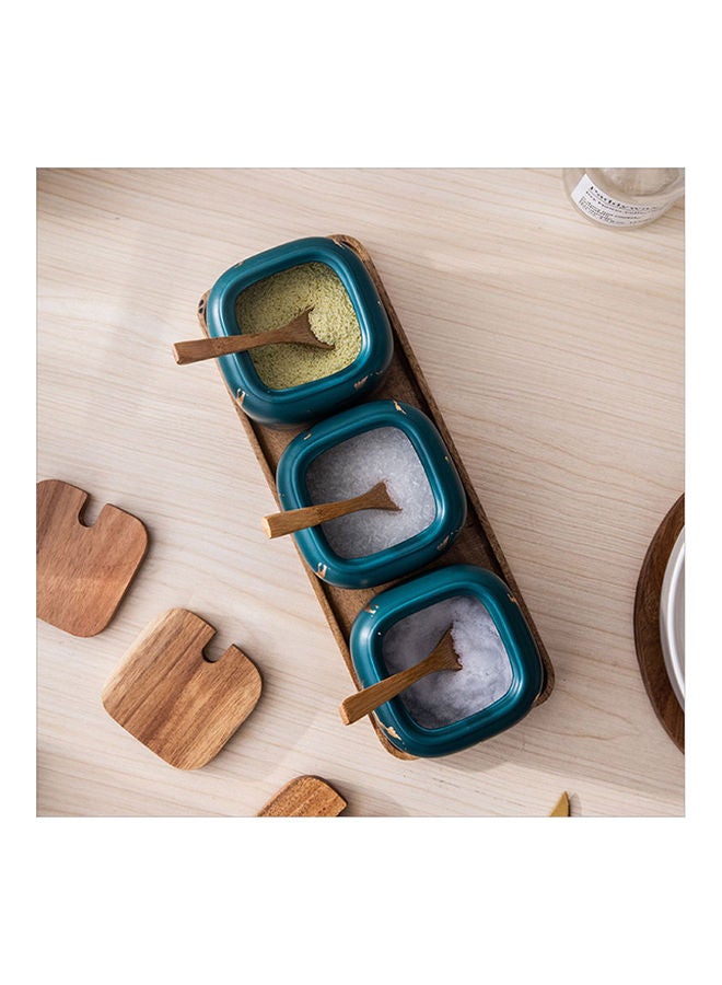 3-Piece Spice Jar Set With Base Green/Brown 360ml