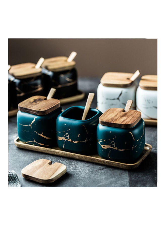 3-Piece Spice Jar Set With Base Green/Brown 360ml