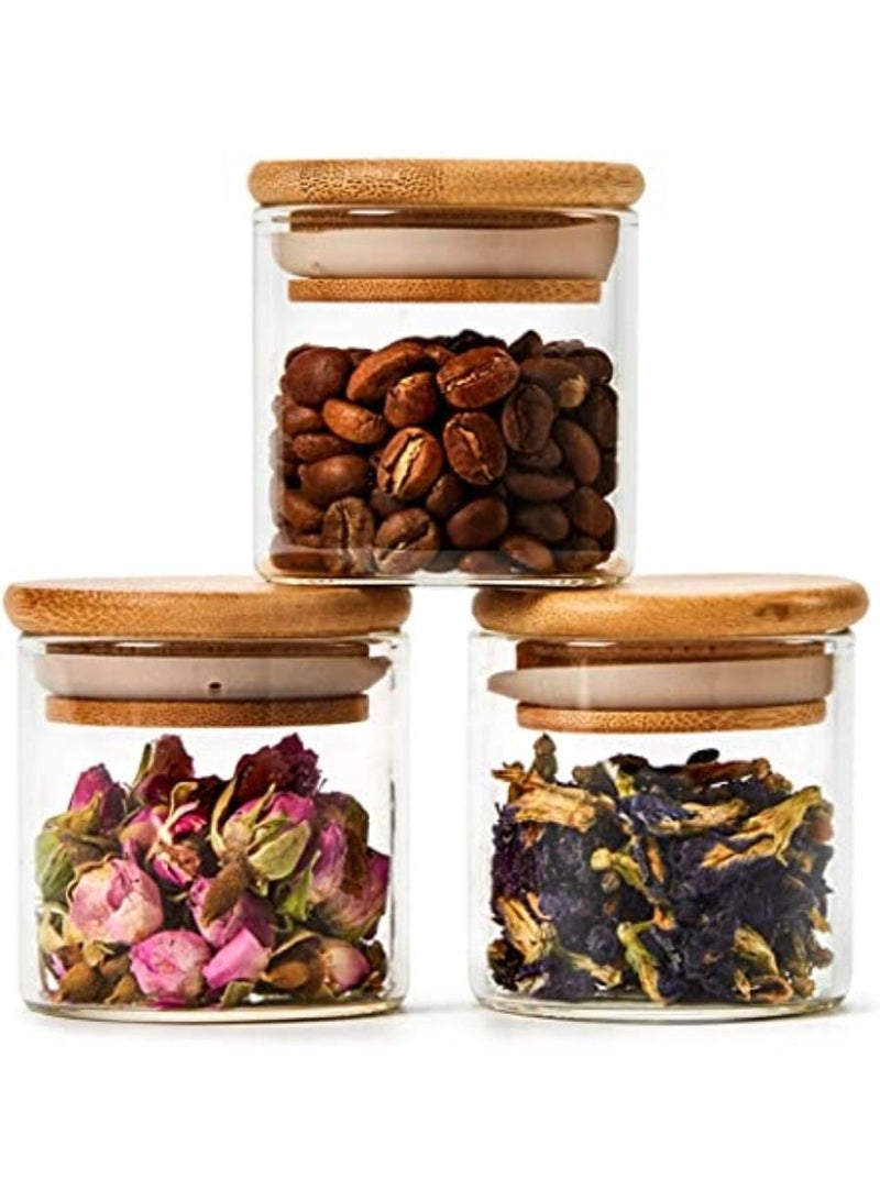 10 Bottles Glass Jar Set  Extra Small Air Tight Canister Storage Containers with Natural Bamboo Lids and Chalkboard Labels for Kitchen Spices Bathroom