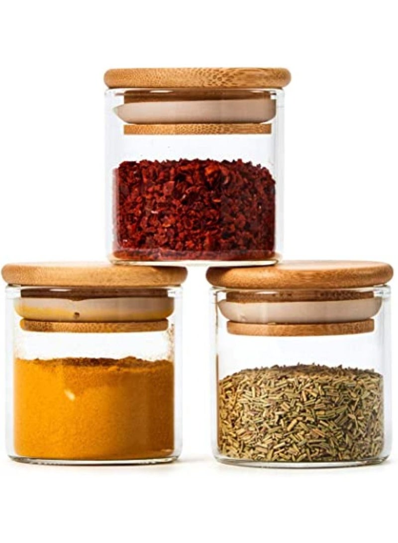 10 Bottles Glass Jar Set  Extra Small Air Tight Canister Storage Containers with Natural Bamboo Lids and Chalkboard Labels for Kitchen Spices Bathroom
