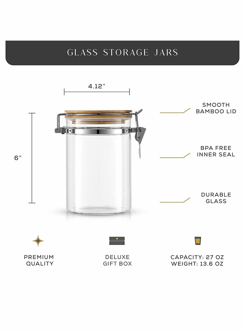 Glass Jars, Mason Jars With Bamboo Lids, Spice Jar with Clamp Lids, Clear Pantry Organization and Storage Containers Ideal for Sugar, Spices, Honey, Coffee, Cookie, Candy, Cereals (2Pcs 900ml/27oz）