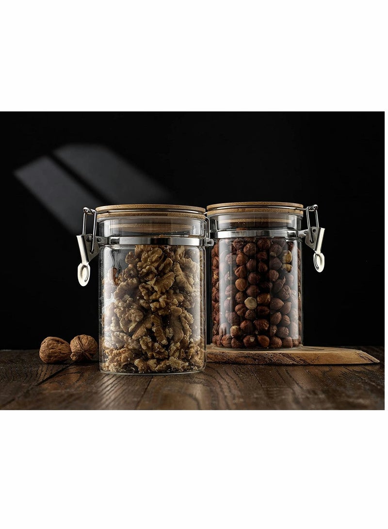 Glass Jars, Mason Jars With Bamboo Lids, Spice Jar with Clamp Lids, Clear Pantry Organization and Storage Containers Ideal for Sugar, Spices, Honey, Coffee, Cookie, Candy, Cereals (2Pcs 900ml/27oz）