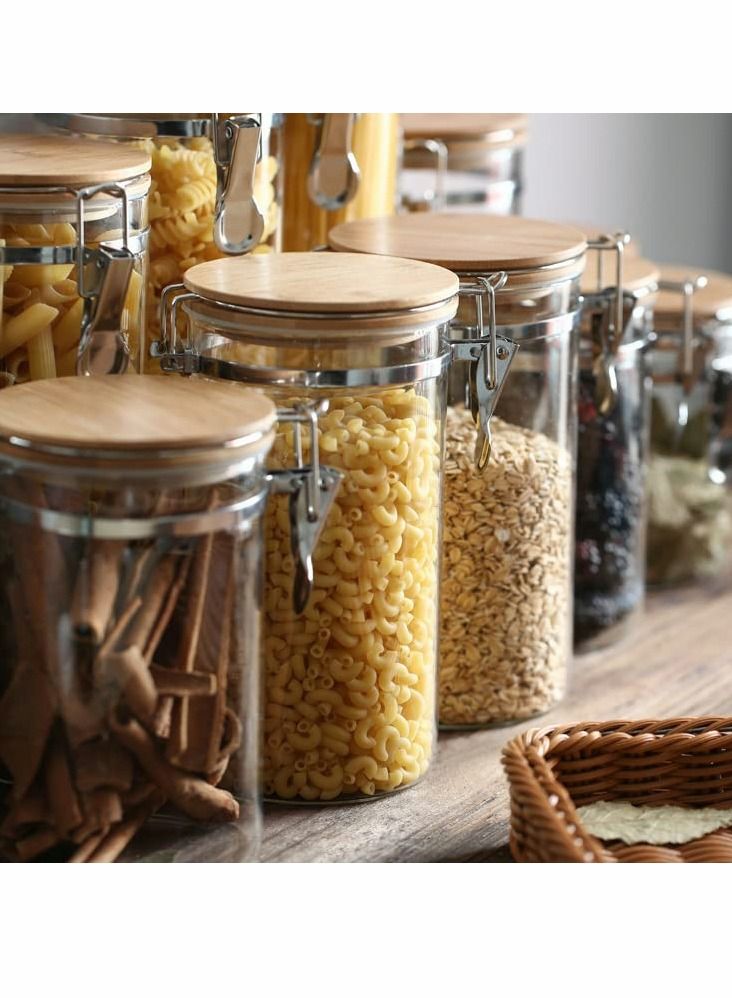 Glass Jars, Mason Jars With Bamboo Lids, Spice Jar with Clamp Lids, Clear Pantry Organization and Storage Containers Ideal for Sugar, Spices, Honey, Coffee, Cookie, Candy, Cereals (2Pcs 900ml/27oz）