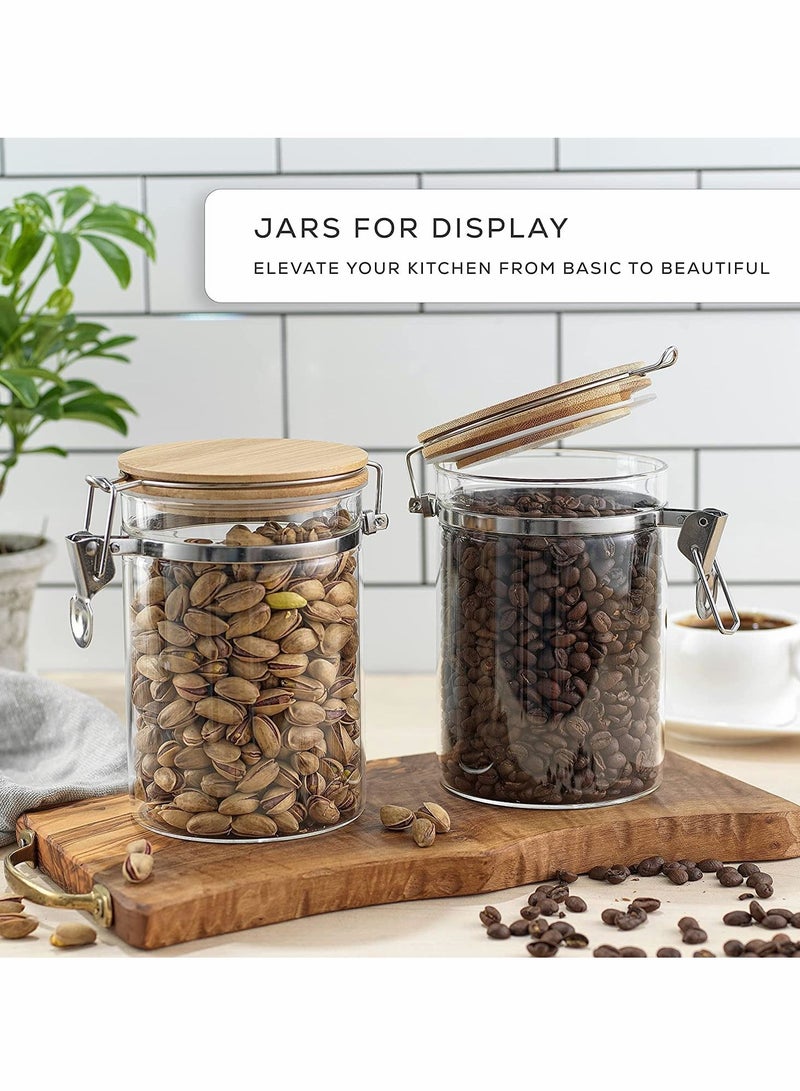 Glass Jars, Mason Jars With Bamboo Lids, Spice Jar with Clamp Lids, Clear Pantry Organization and Storage Containers Ideal for Sugar, Spices, Honey, Coffee, Cookie, Candy, Cereals (2Pcs 900ml/27oz）