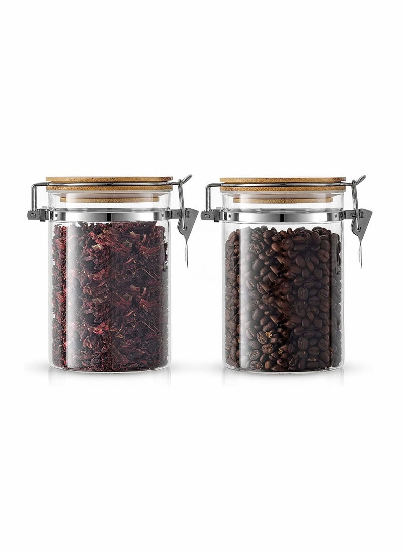 Glass Jars, Mason Jars With Bamboo Lids, Spice Jar with Clamp Lids, Clear Pantry Organization and Storage Containers Ideal for Sugar, Spices, Honey, Coffee, Cookie, Candy, Cereals (2Pcs 900ml/27oz）