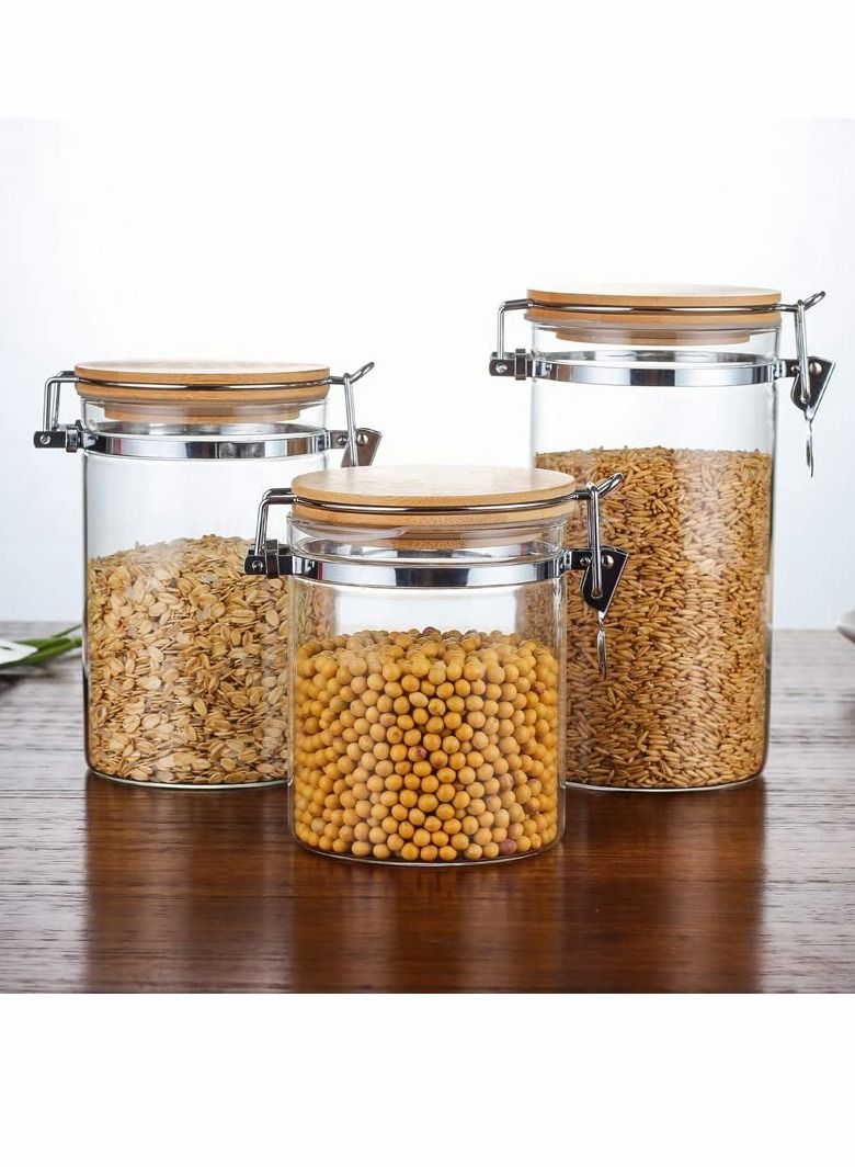 Glass Jars, Mason Jars With Bamboo Lids, Spice Jar with Clamp Lids, Clear Pantry Organization and Storage Containers Ideal for Sugar, Spices, Honey, Coffee, Cookie, Candy, Cereals (2Pcs 900ml/27oz）