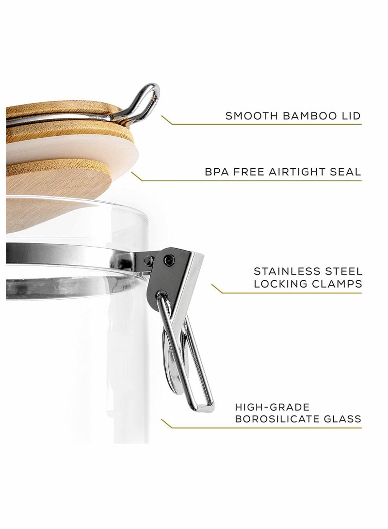 Glass Jars, Mason Jars With Bamboo Lids, Spice Jar with Clamp Lids, Clear Pantry Organization and Storage Containers Ideal for Sugar, Spices, Honey, Coffee, Cookie, Candy, Cereals (2Pcs 900ml/27oz）