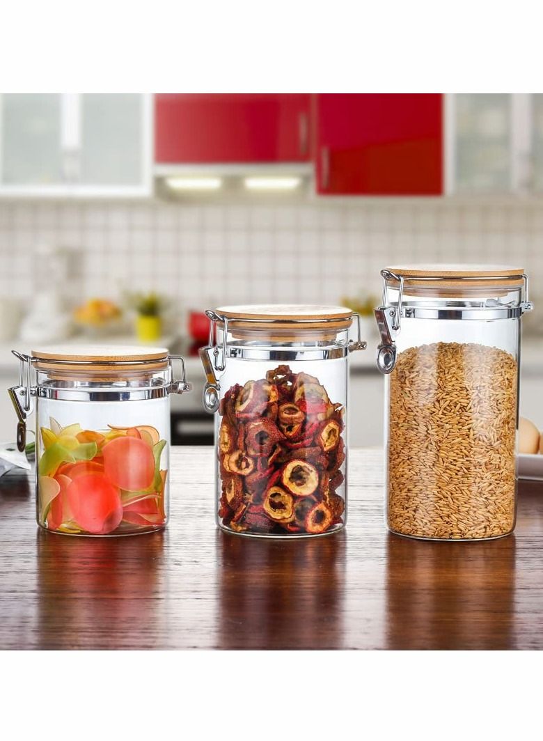 Glass Jars, Mason Jars With Bamboo Lids, Spice Jar with Clamp Lids, Clear Pantry Organization and Storage Containers Ideal for Sugar, Spices, Honey, Coffee, Cookie, Candy, Cereals (2Pcs 900ml/27oz）