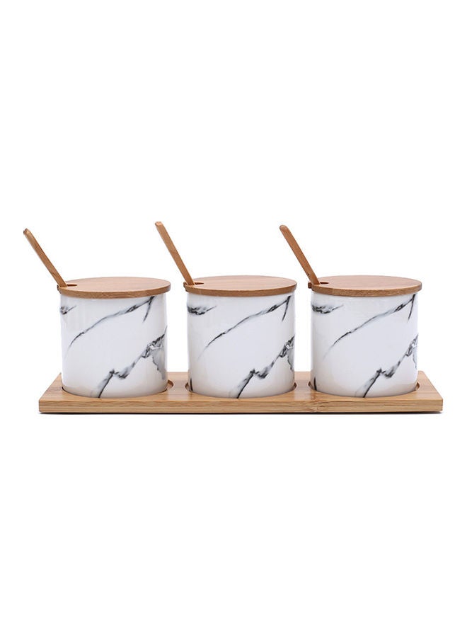 3-Piece Spice Jar Set With Base White/Brown/Grey 400ml