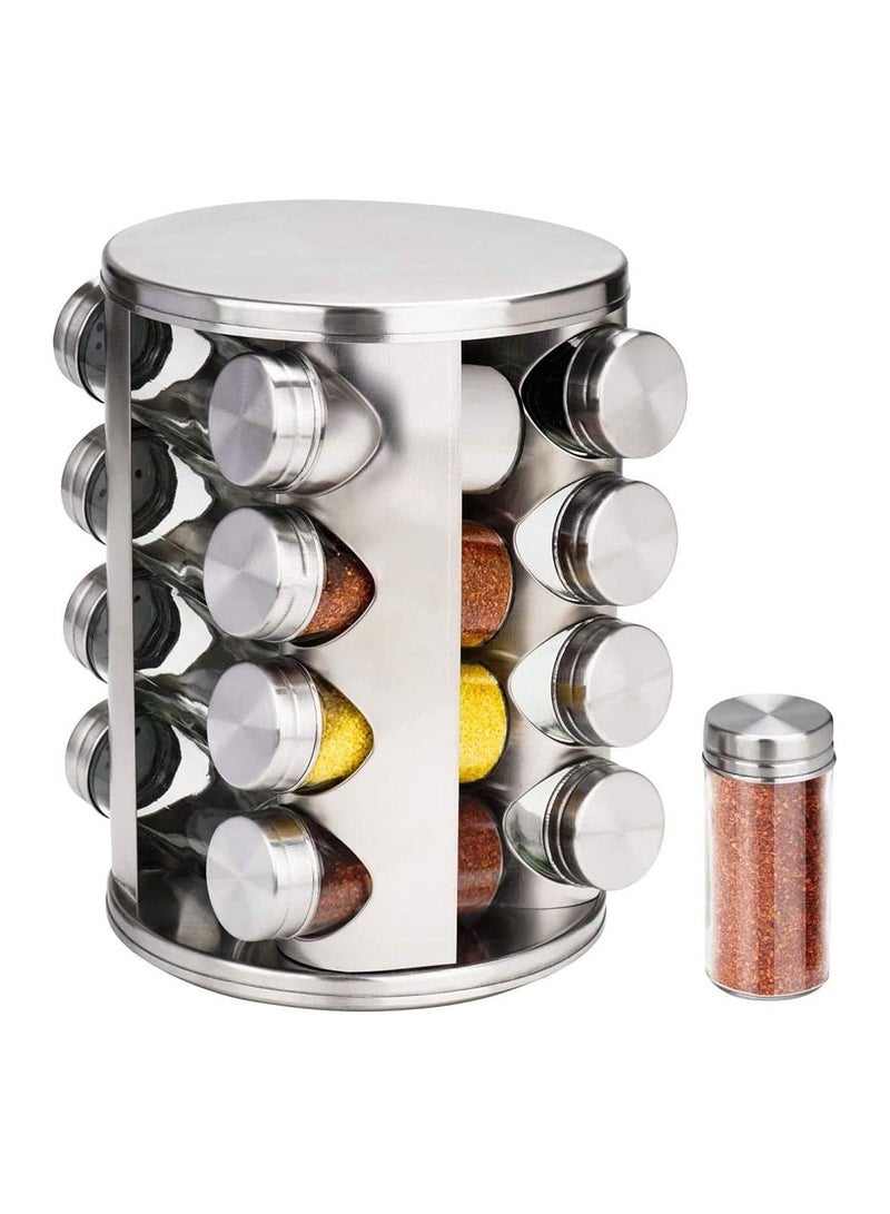 Spice Racks - Stainless Steel Rotating Spice Rack Organizer with 16 Jars and Funnel for Kitchen, Square