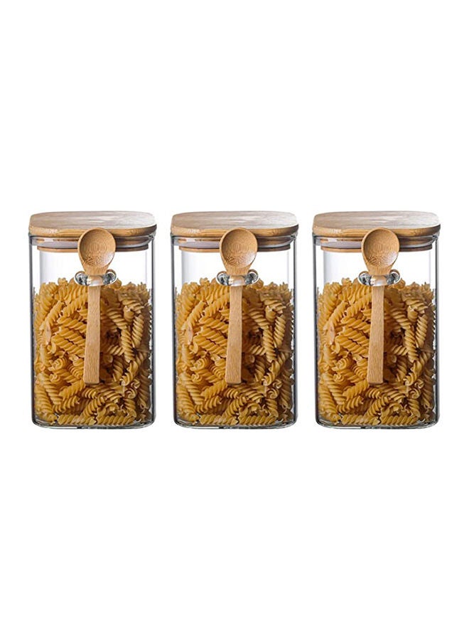AKDC Square Glass Storage Jar with Wood Lids and Spoon 800ml