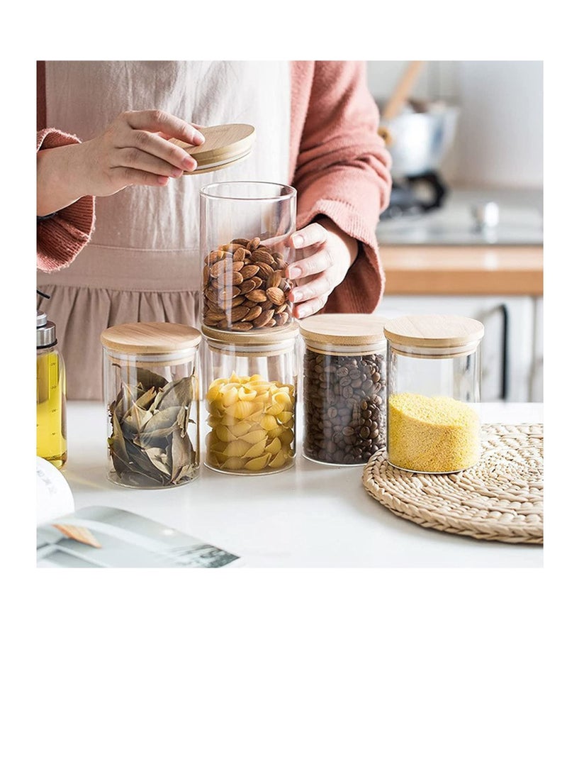 MahMir 12 pcs Set Glass Spice Jars with Bamboo Airtight Lids and Labels  Food Cereal Storage Spice Containers for Home Kitchen Tea Herbs Coffee Flour Herbs Grains Glass Jars Set 300ML  Round