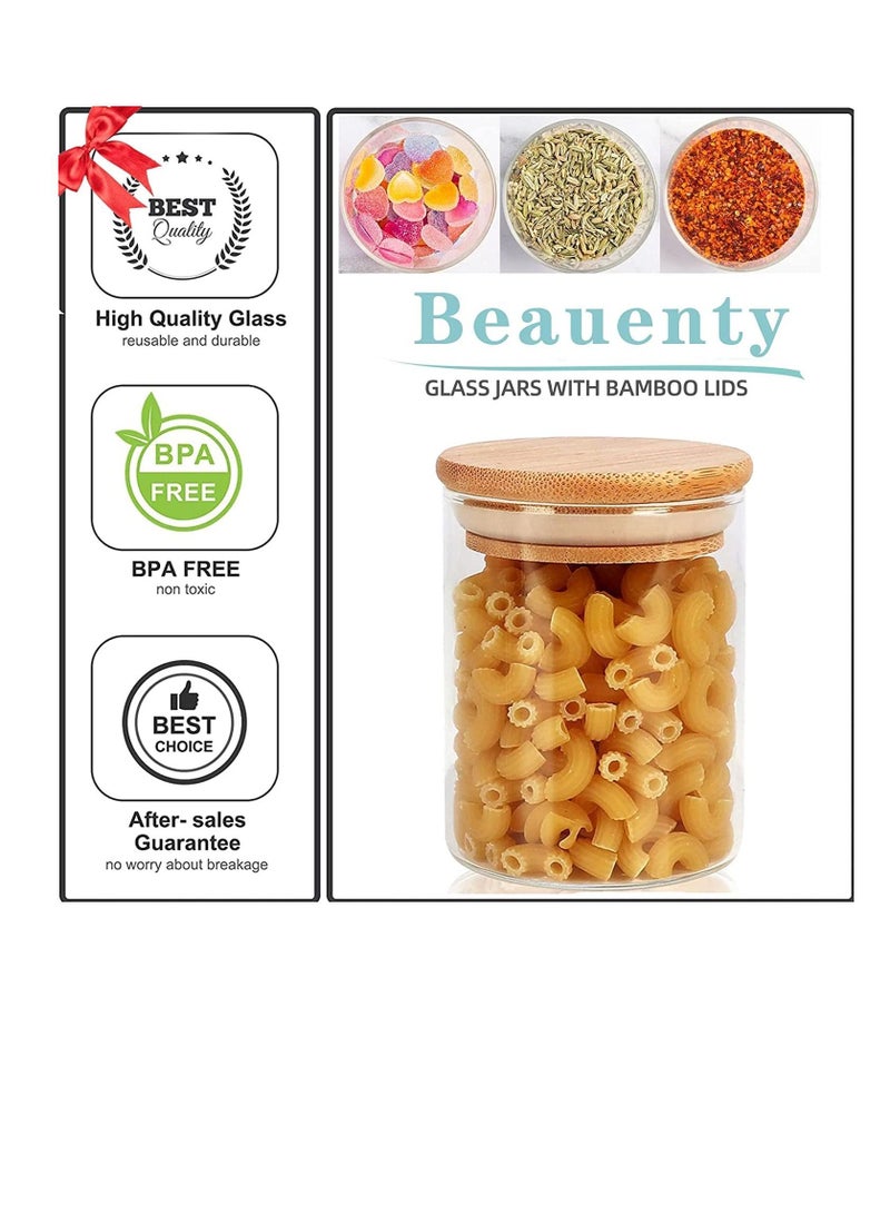 MahMir 12 pcs Set Glass Spice Jars with Bamboo Airtight Lids and Labels  Food Cereal Storage Spice Containers for Home Kitchen Tea Herbs Coffee Flour Herbs Grains Glass Jars Set 300ML  Round