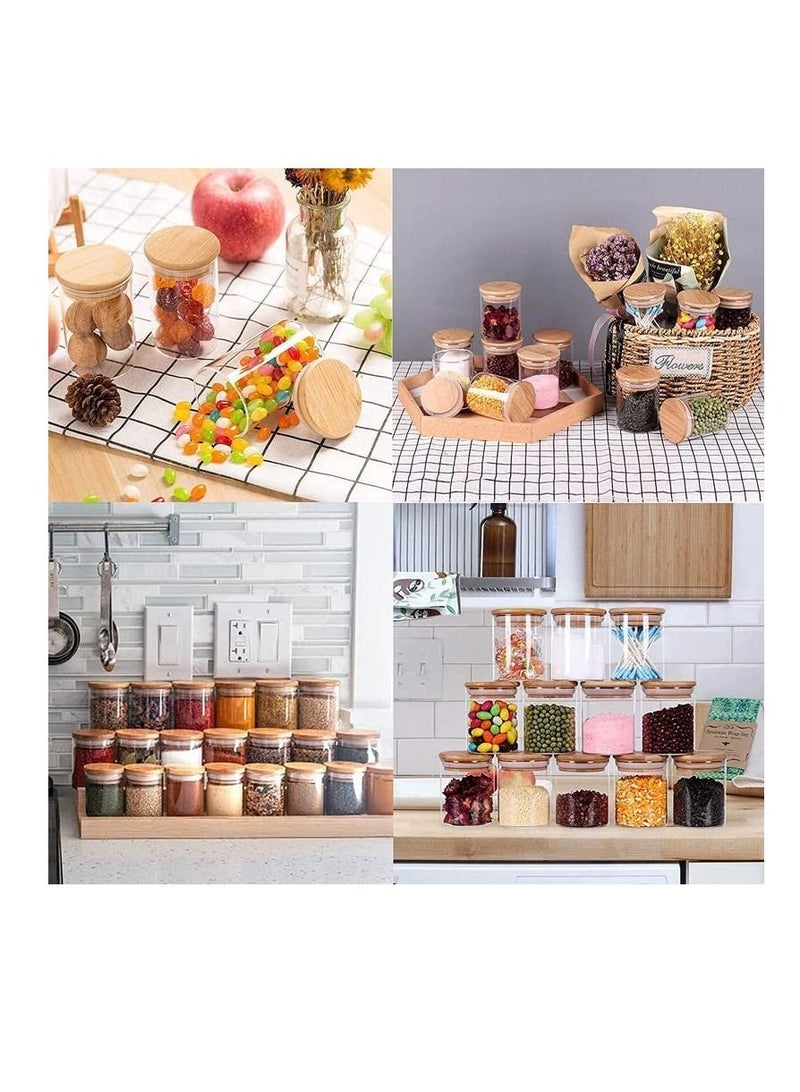 MahMir 12 pcs Set Glass Spice Jars with Bamboo Airtight Lids and Labels  Food Cereal Storage Spice Containers for Home Kitchen Tea Herbs Coffee Flour Herbs Grains Glass Jars Set 300ML  Round