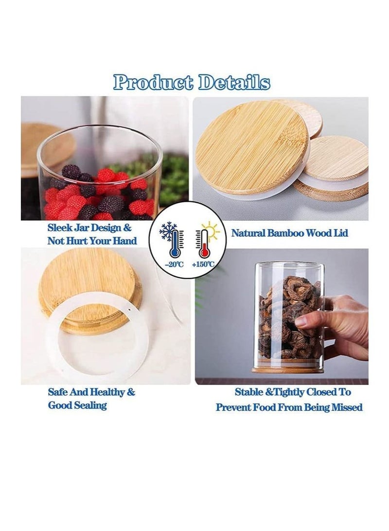 MahMir 12 pcs Set Glass Spice Jars with Bamboo Airtight Lids and Labels  Food Cereal Storage Spice Containers for Home Kitchen Tea Herbs Coffee Flour Herbs Grains Glass Jars Set 300ML  Round