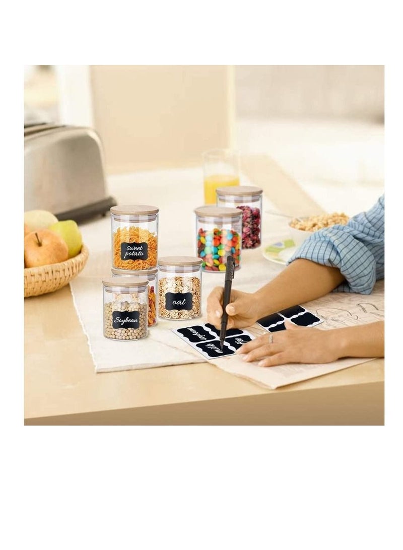 MahMir 12 pcs Set Glass Spice Jars with Bamboo Airtight Lids and Labels  Food Cereal Storage Spice Containers for Home Kitchen Tea Herbs Coffee Flour Herbs Grains Glass Jars Set 300ML  Round