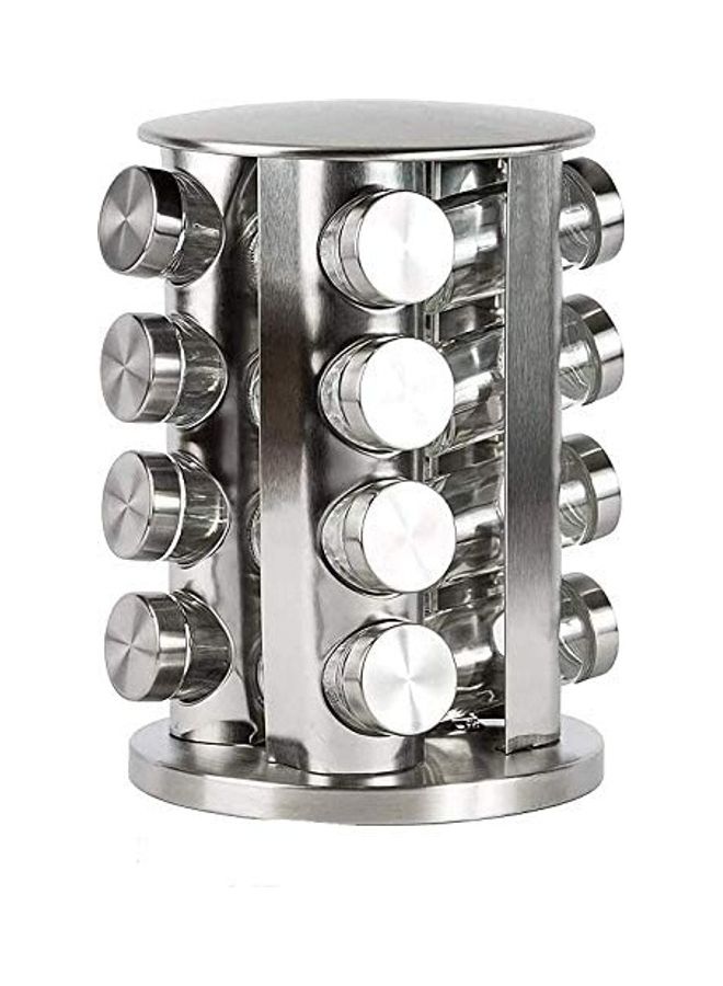 16 Glass Jars Spice Rack Set Silver 20x20x30cm