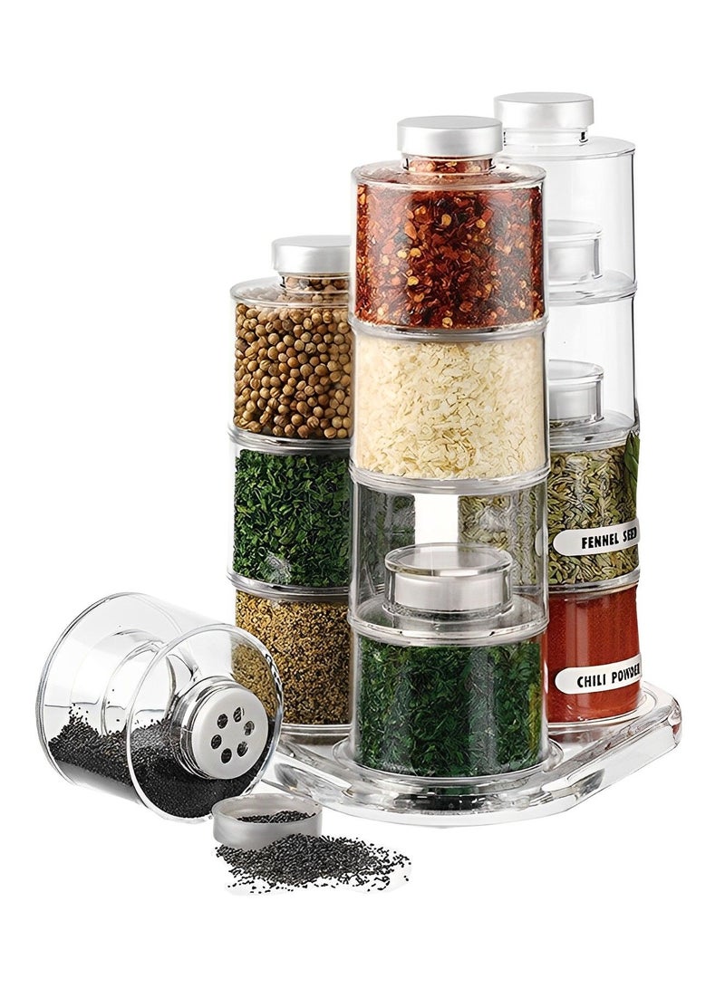 14 Pcs Spice Rack Spice Tower Space Saving Kitchen Spice Jars Herbs Condiments Spices Seasoning Box Jars with Lids and Stand