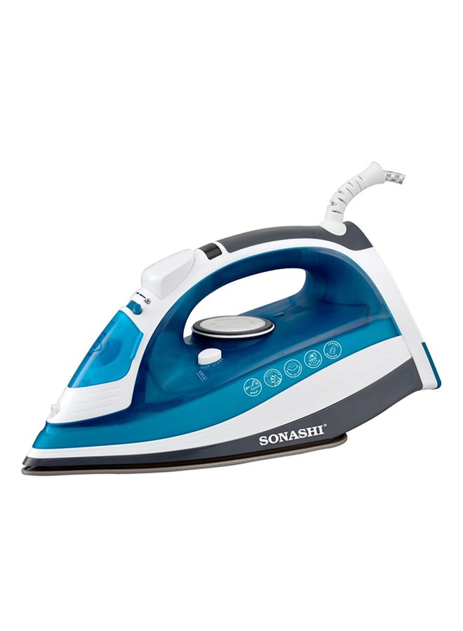 Electric Steam Iron with Ceramic Soleplate/Anti-Drip/Anti-Calc/Auto Shut-Off/LED Display and Self-Clean Function | 100% Active Steam Holes - Scratch-Resistant 2400 W SI-5075C Deep Blue/White