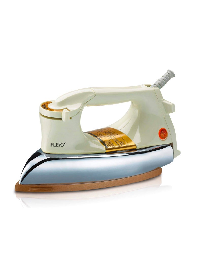 Automatic Dry Iron: Super Deluxe Heavy Weight Iron Box with Temperature Settings Dial, Auto Shut Off Function, and Teflon Coating - Suitable for All Fabrics - White/Golden (2.5 kg, 1200 W)