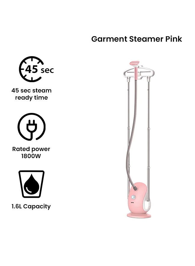 Garment Steamer - Auto Off & High Quality  Adjustable Poles, 3 Steam Levels For Various Textiles, Overheat & Thermostat Protection, 1.7L Water Tank, 45s Heat Time, 1.6 L 1800 W GGS9691 Pink