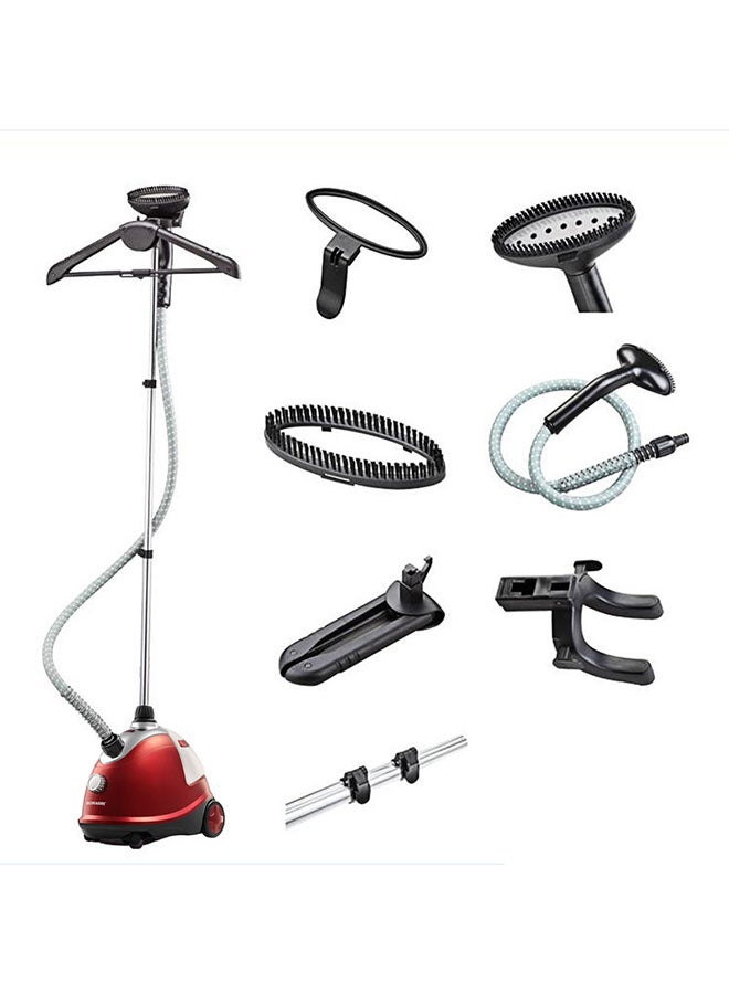 1.8L Tank Garment Steamer | Heavy Duty Garment Steamer with Supporting Pole | Anti-Slip Foot Wheel with Leak Proof Valve 1.8 L 1800 W SGS-311 Red/Black/Silver