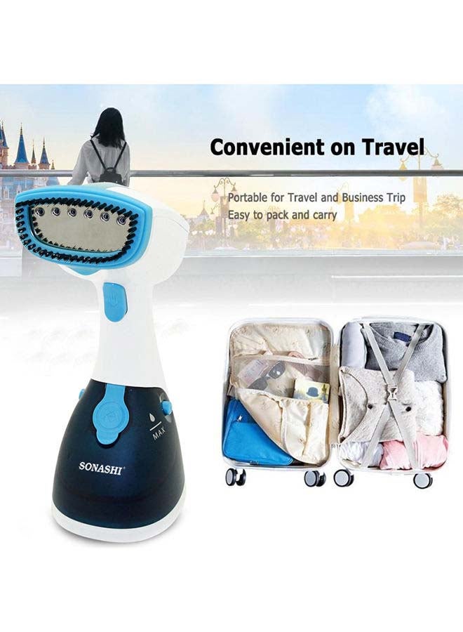 Garment Steam Iron with Water Tank Ultra Easy Wrinkle Remover Steamer Portable Travel-Friendly 16 Max Handheld 250 ml 1100 W SGS-315 Blue/White