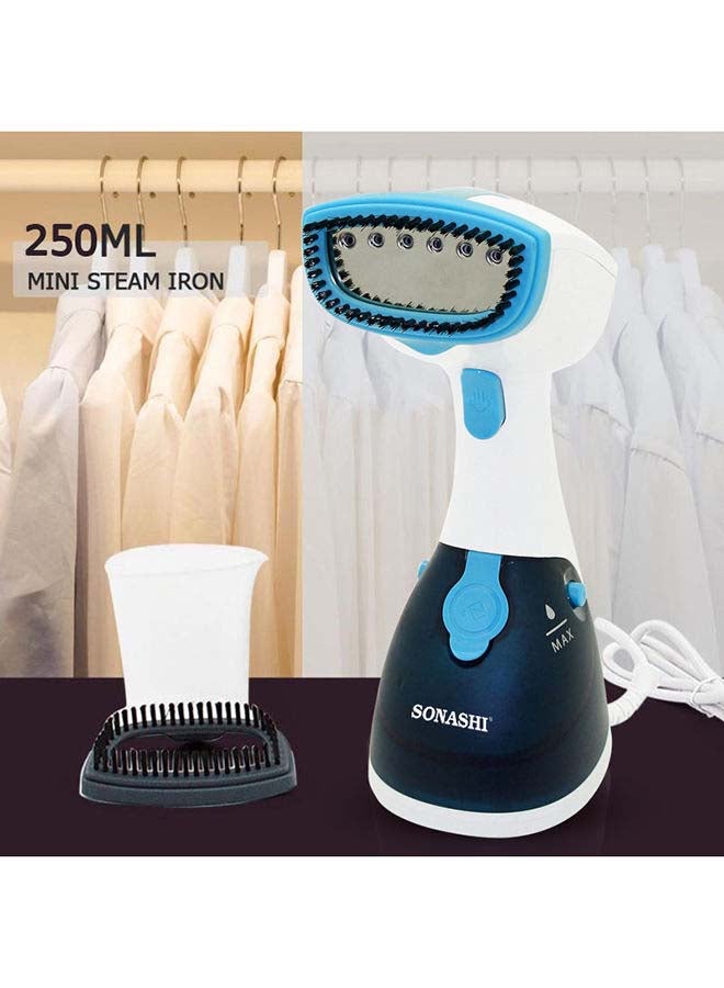 Garment Steam Iron with Water Tank Ultra Easy Wrinkle Remover Steamer Portable Travel-Friendly 16 Max Handheld 250 ml 1100 W SGS-315 Blue/White