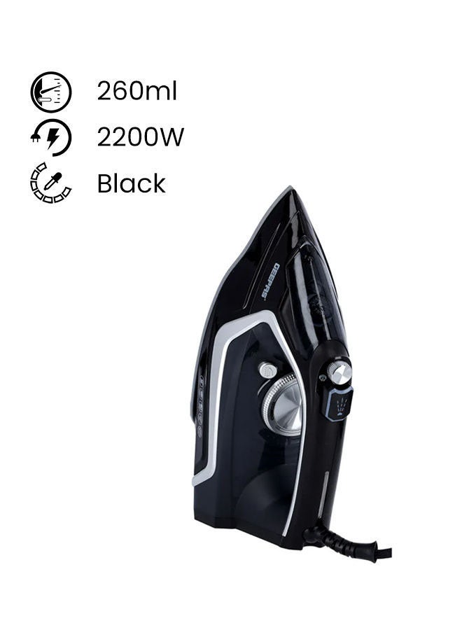 Ceramic Steam Iron, Wet & Dry Iron| 360 Swivel Cord | 2200W Steam Iron with Self Cleaning Function | Steam Iron with Adjustable Thermostat 0.26 L 2200.0 W GSI24024 Black