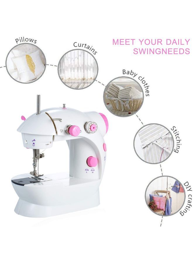 Mini sewing machine adjustable 2-speed double thread portable electric household multifunction sewing machine with lights and cutter foot pedal for household travel beginner diy face face cover
