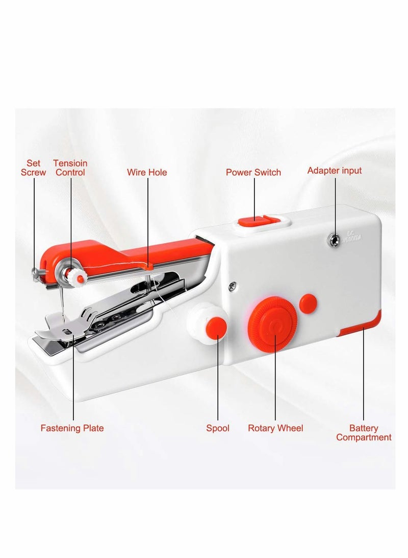 Mini Portable Electric Handheld Sewing Machine for Beginners Adult, Easy to Use and Fast Stitch Suitable for Clothes Fabrics DIY Home Travel Red