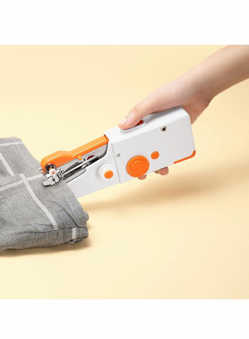 Handheld Sewing Machine Mini Portable Electric Sewing Machine for Beginners Adult Easy to Use and Fast Stitch Suitable for Clothes Fabrics DIY Home Travel Orange