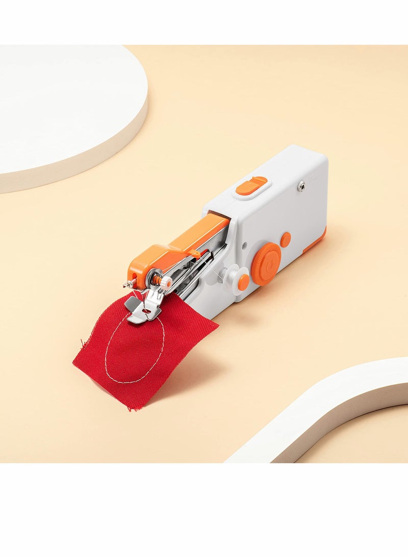 Handheld Sewing Machine Mini Portable Electric Sewing Machine for Beginners Adult Easy to Use and Fast Stitch Suitable for Clothes Fabrics DIY Home Travel Orange