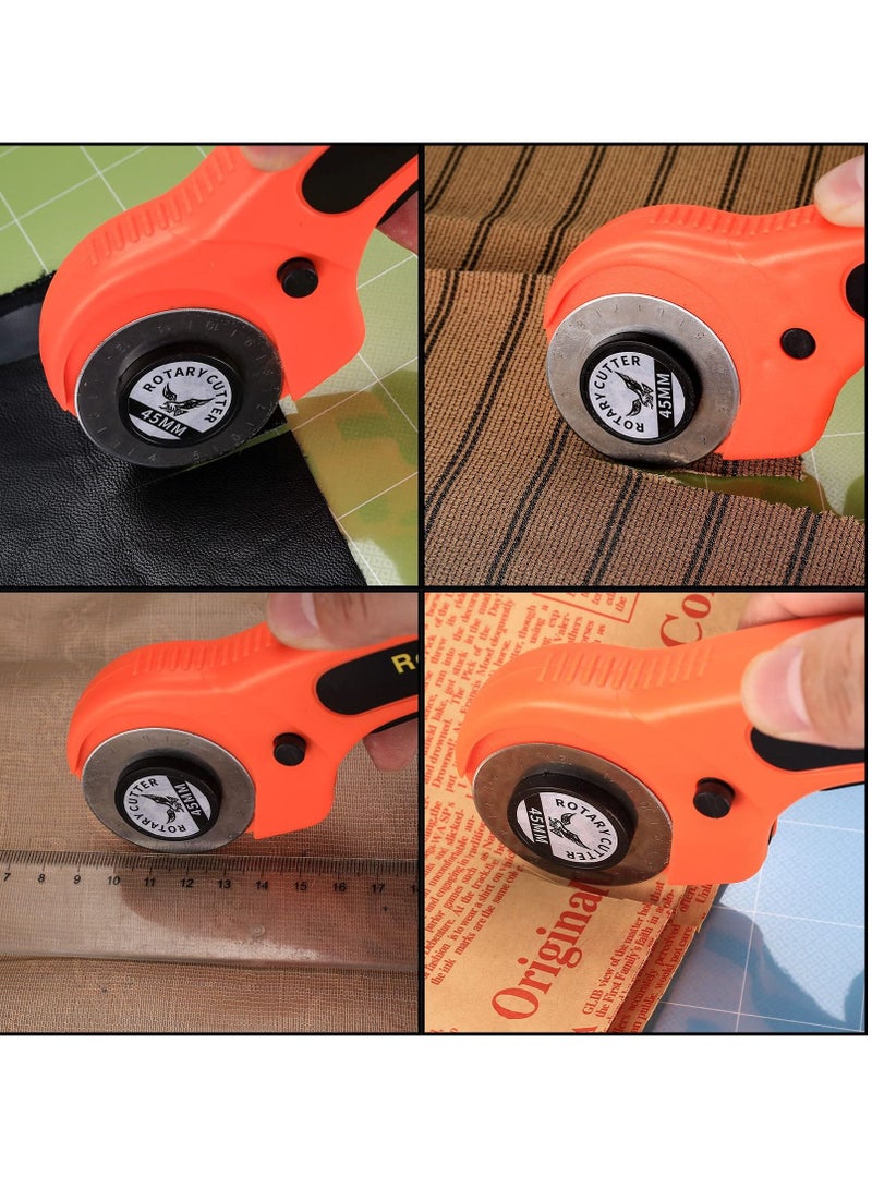 45mm Rotary Cutter, Rotary Fabric Cutter with 5pcs Extra Blades Ergonomic Handle Rolling Cutter with Safety Lock for Precise Cutting, Rotary Cutter for Fabric, Leather, Crafting, Sewing