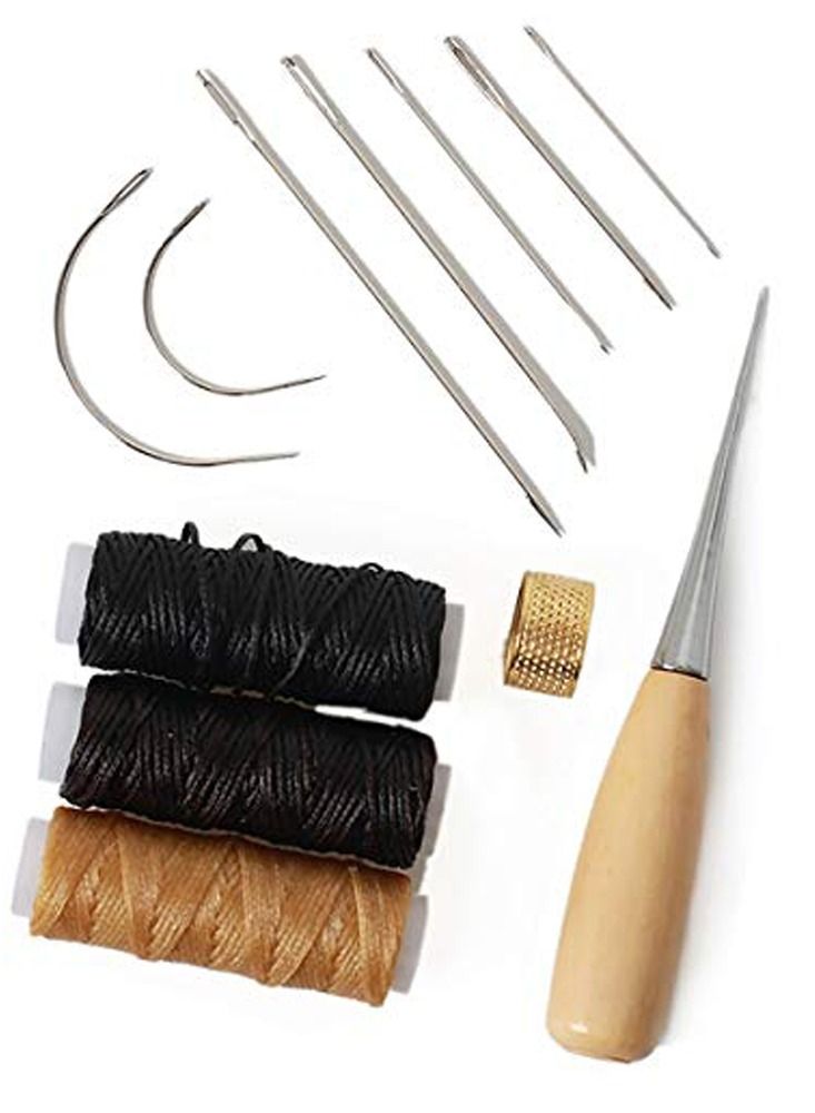 Sewing Needles, SYOSI 12Pcs Hand Leather Waxed Thread Cord and Drilling Awl Thimble for Repair