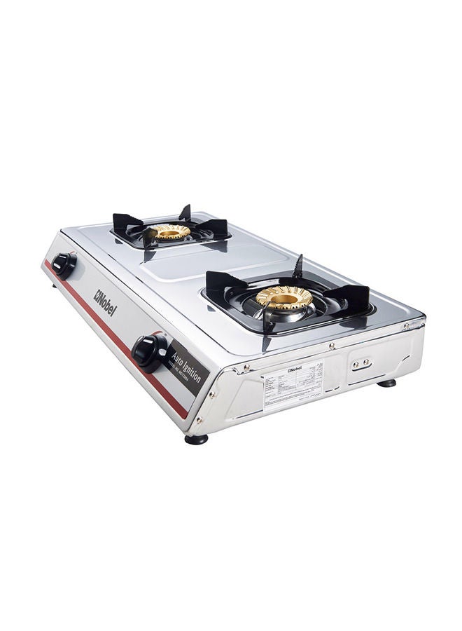 Gas Stove with Dual Gas Burner/2 Brass Burners and Stainless Steel Brass & Auto Ignition Energy Saving - 710 x 410 x 140 (W x D x H) mm NGT2004 Stainless Steel