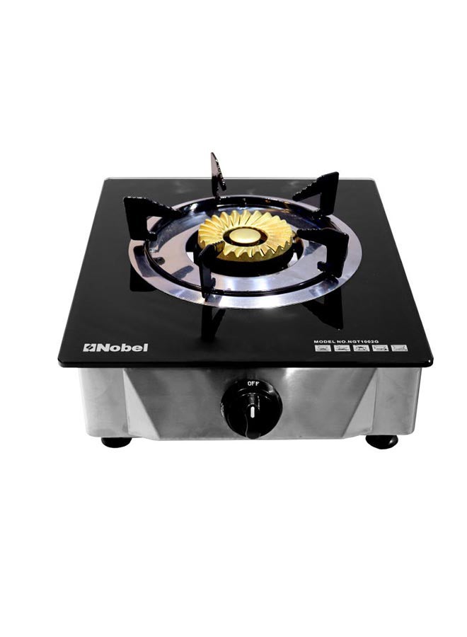 Single Gas Burner/1 Brass Burner Gas, Heavy-Duty Cast Iron Burner with Piezo Ignition and High Quality Tempered Glass Panel 320 x 410 x 160 (W x D x H) mm NGT1002G Stainless Steel